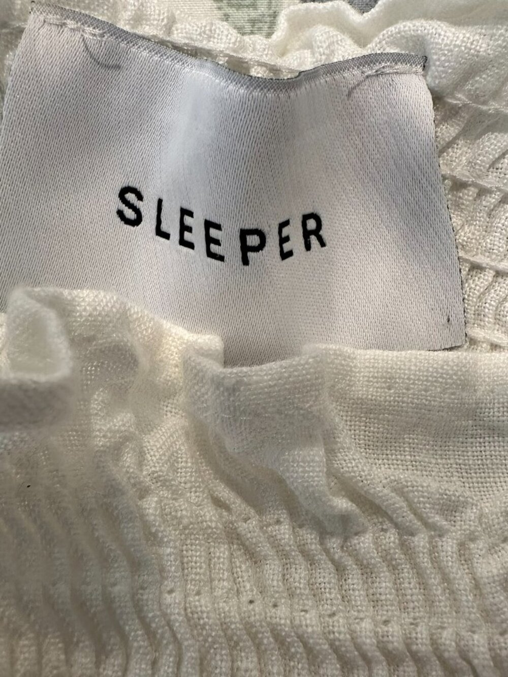 Sleeper Atlanta White Linen Dress Smocked Puff Sleeve Cottagecore Boho Bridal S - Picture 6 of 10